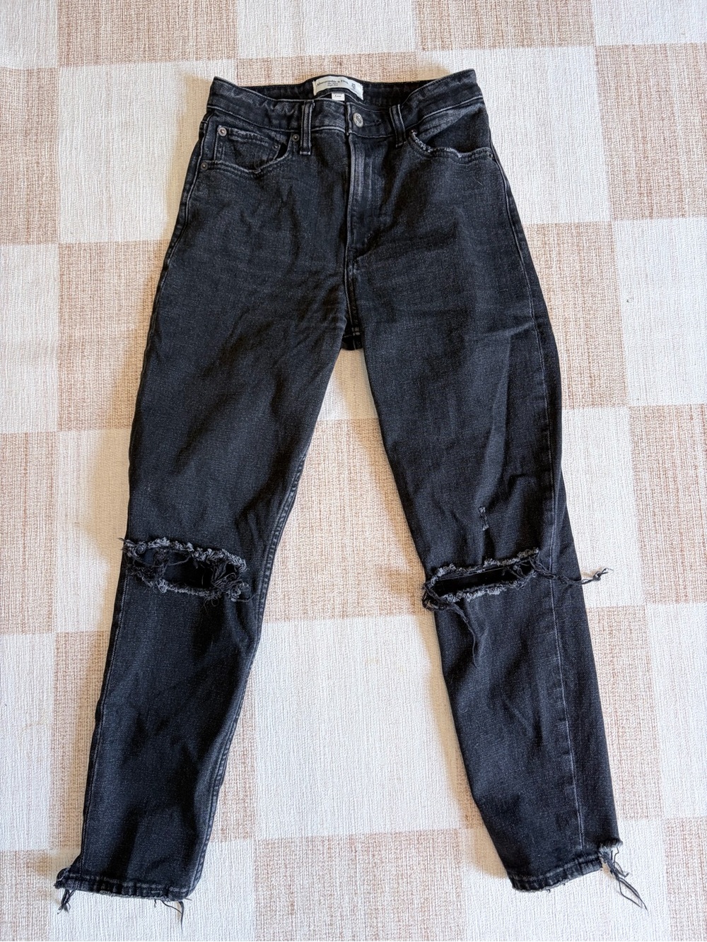 Abercrombie & Fitch Black Curve Love High-Rise Distressed Mom Jeans